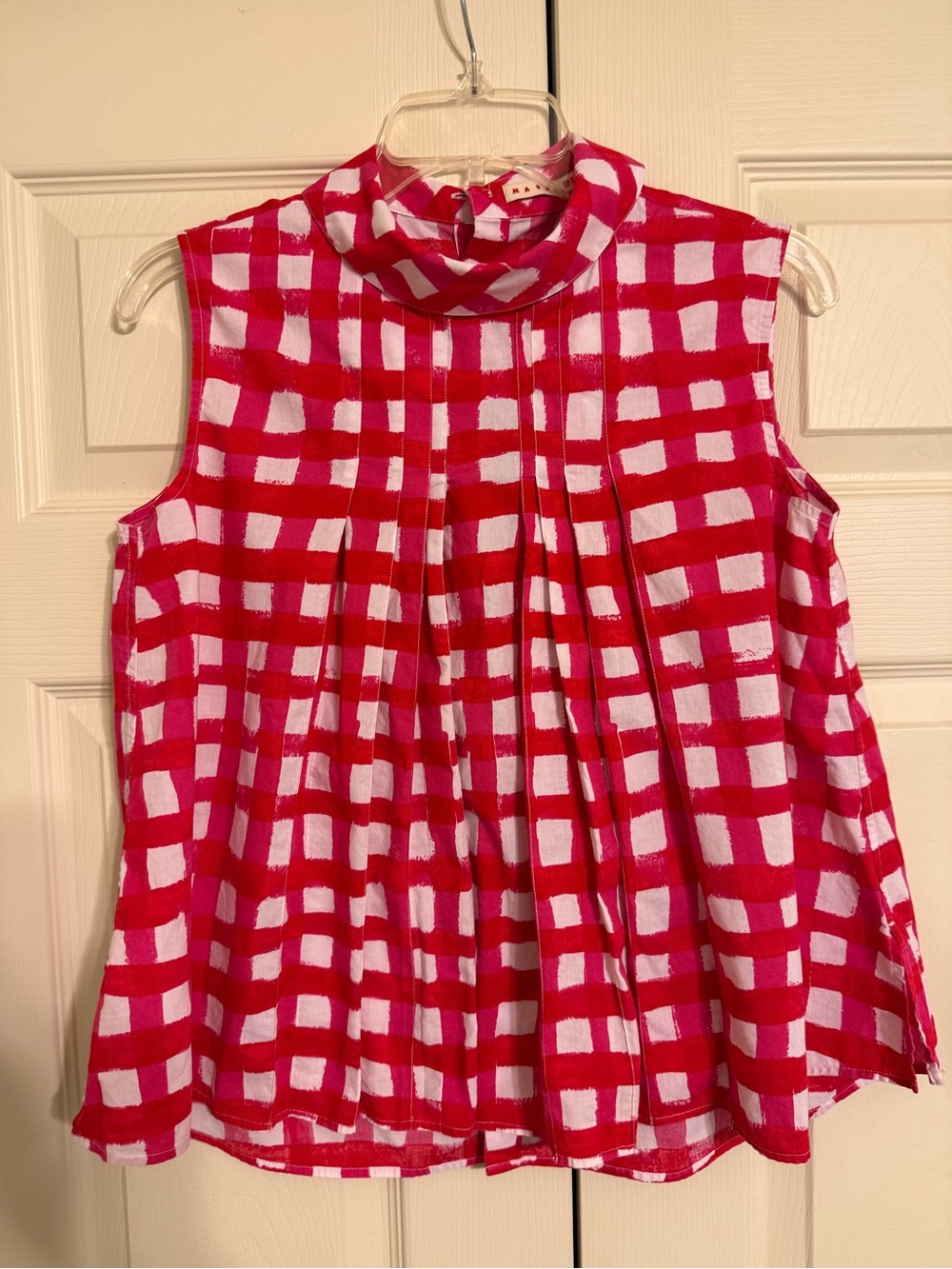 Marni Red & Pink Checked Pleated Mock Neck
